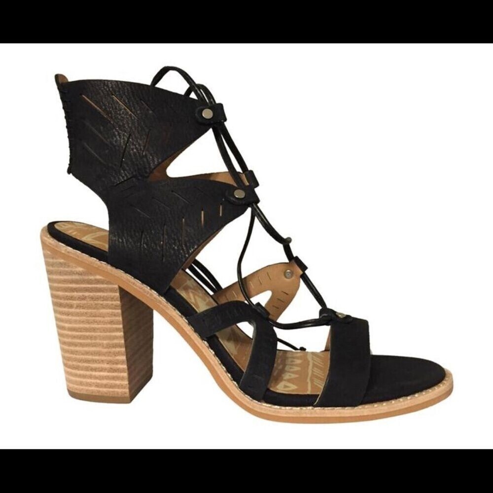 DOLCE VITA Luci Ghillie Heeled Lace Sandal Color SZ 9.5 black Strappy block heel